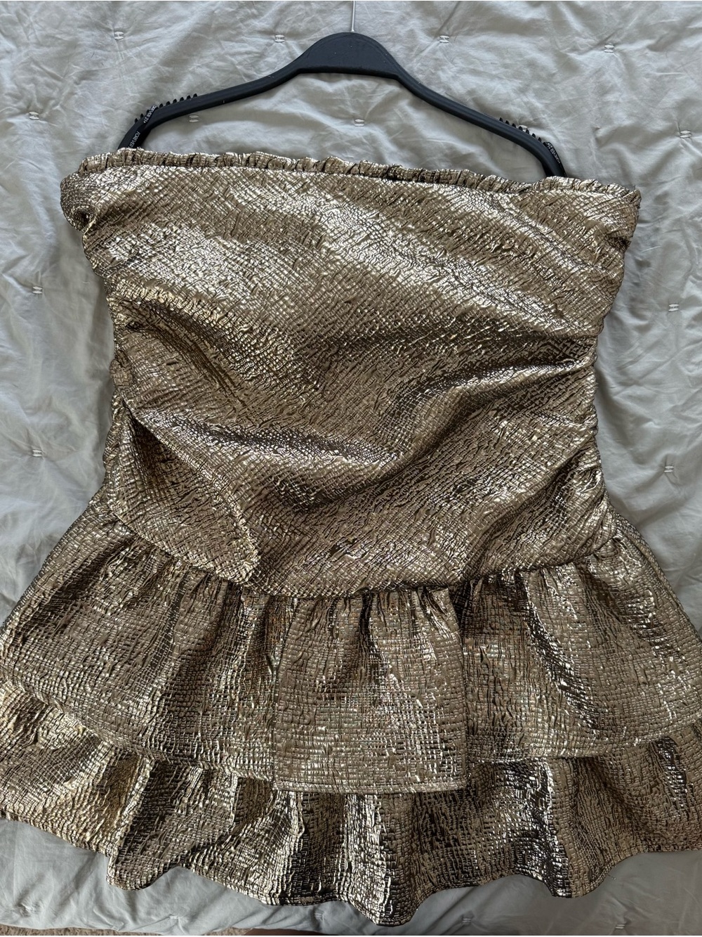 Forever 21 Strapless Metallic Gold Ruffle Mini Dress